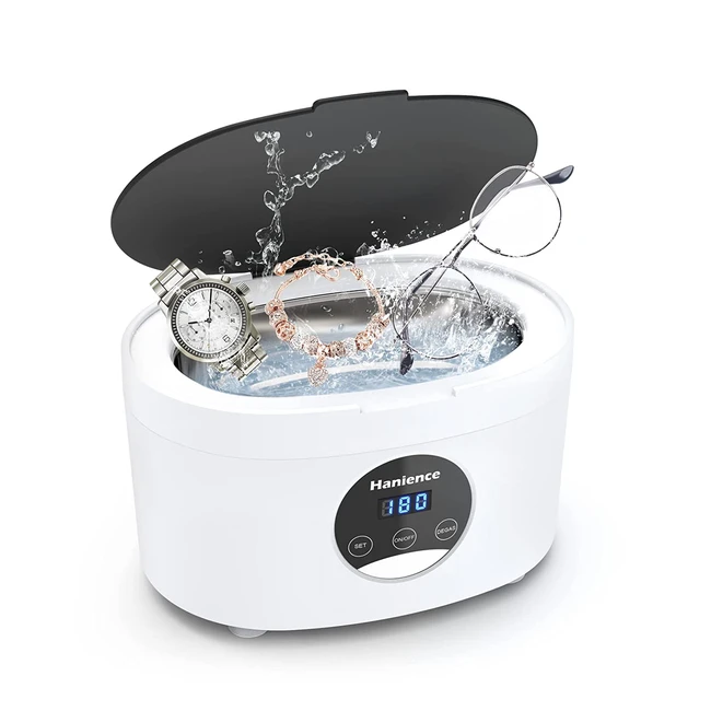 Hanience Ultrasonic Jewelry Cleaner - 600ml, Degas, 5 Digital Time, for Rings, Glasses, Watches