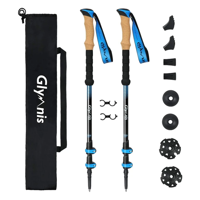 Bastones de Senderismo Telescópicos Glymnis 2pcs - Aleación de Aluminio 7075 - Mango de Corcho - Ajustable 65cm-135cm