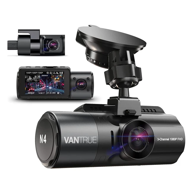 Vantrue N4 3-Channel Dash Cam 4K Front Rear & Inside, 1440P+1080P Front & Rear, IR Night Vision, 24hr Parking Mode, Capacitor, 256GB, Sony Sensor
