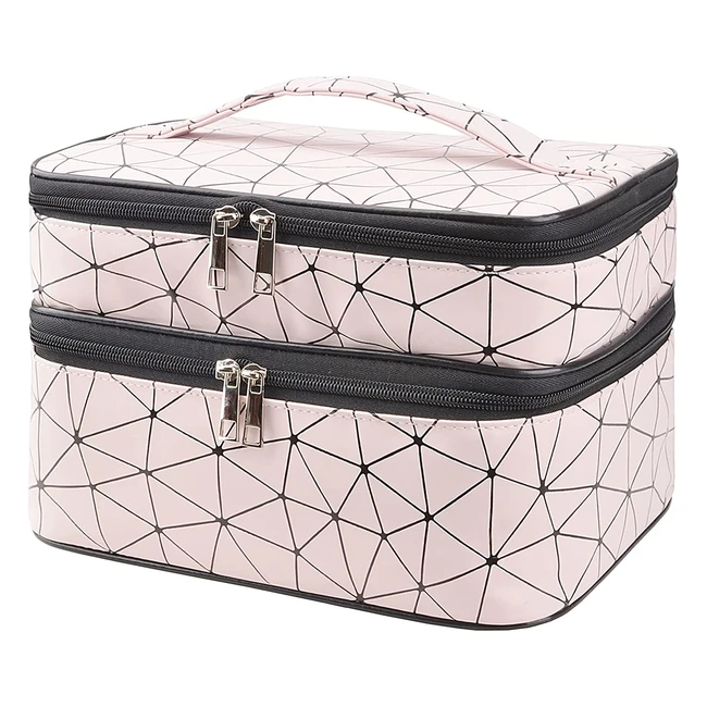 Double-layer Pink Makeup Bag with Brush Bag and Divider - MKPCW