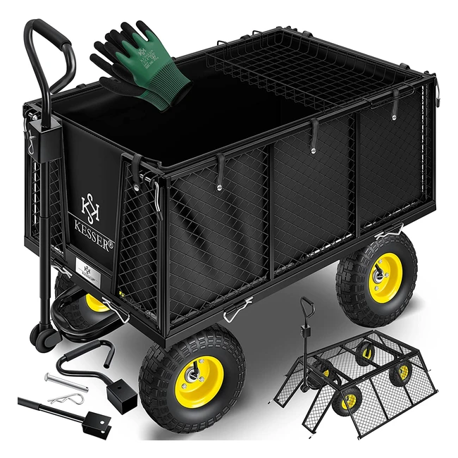 Kesser Handwagen 550 kg Tragkraft, Transportkarre mit abnehmbarer Plane, vielseitiger Werkzeugwagen, Schwarz