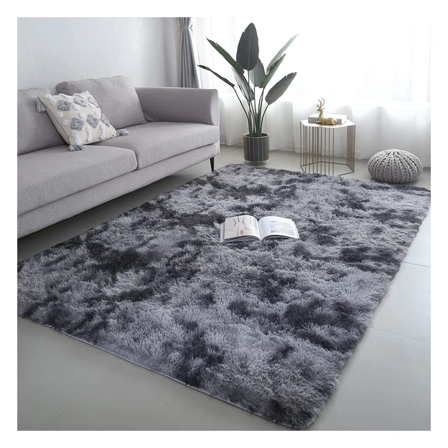 Lekeplus Fluffy Soft Rug 120x180cm - Plush Rug for Living Room, Bedroom, and Dorm - Anti-Slip Tie Dye Craft Design - Dark Grey