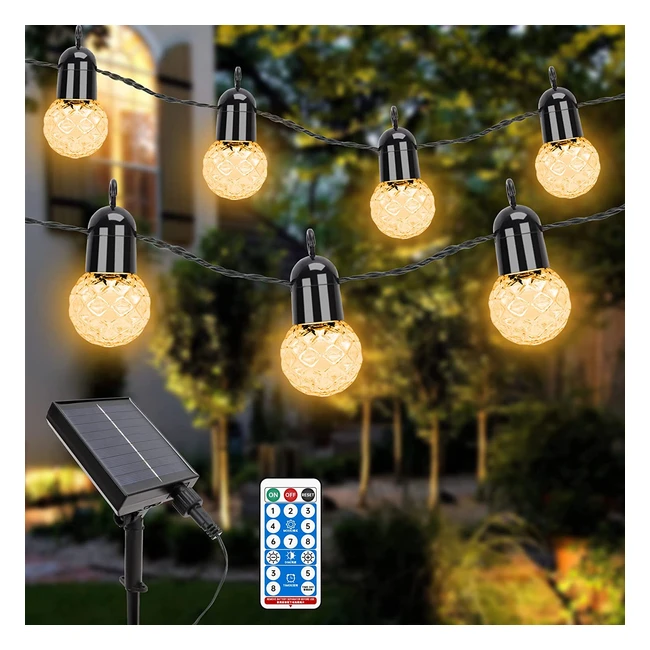Guirlande solaire extérieure G40 avec 25 ampoules LED blanc chaud 2700K et télécommande - AOGLED