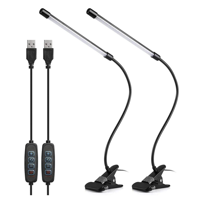 PXWAXPY LED Desk Lamp - Eye-Caring, Dimmable, USB Charging, 10 Brightness Levels, 3 Light Modes, Adjustable Clip-On Table Lamp for Office/Study/Bedroom - 2 Pack