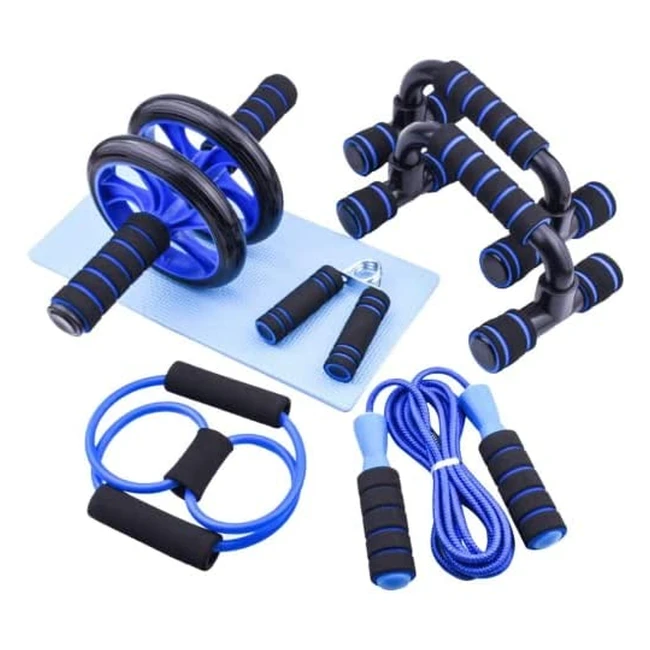 Aerlang 7in1 Ab Roller Wheel Set - Dual Wheel, Pushup Bars, Resistance Band, Skipping Rope, Hand Grip, Knee Pad - Fitness Workout at Home Gym - Fathers Day Gifts