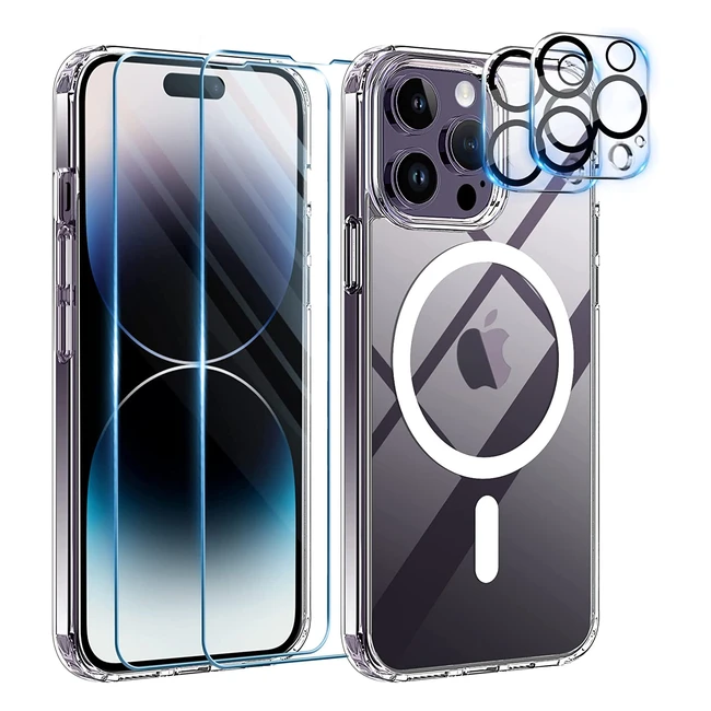 Coque magnétique 5 en 1 compatible avec iPhone 14 Pro Max - Protection écran et caméra arrière - Magsafe - Antichoc - Transparent