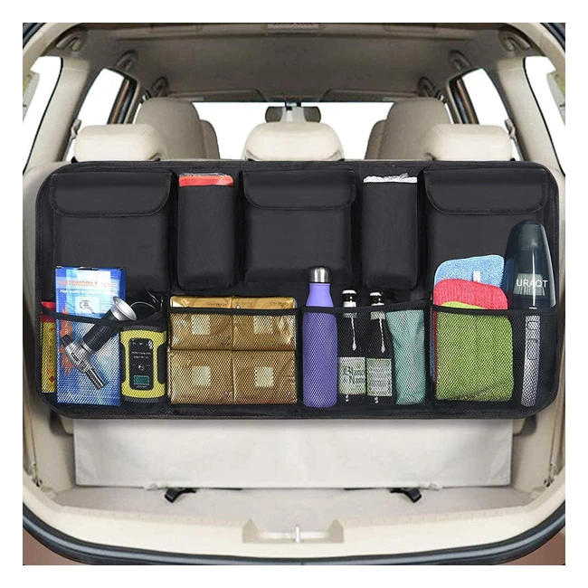 Organizador de maletero URAQT con 9 bolsillos y correa ajustable para SUV y MVP