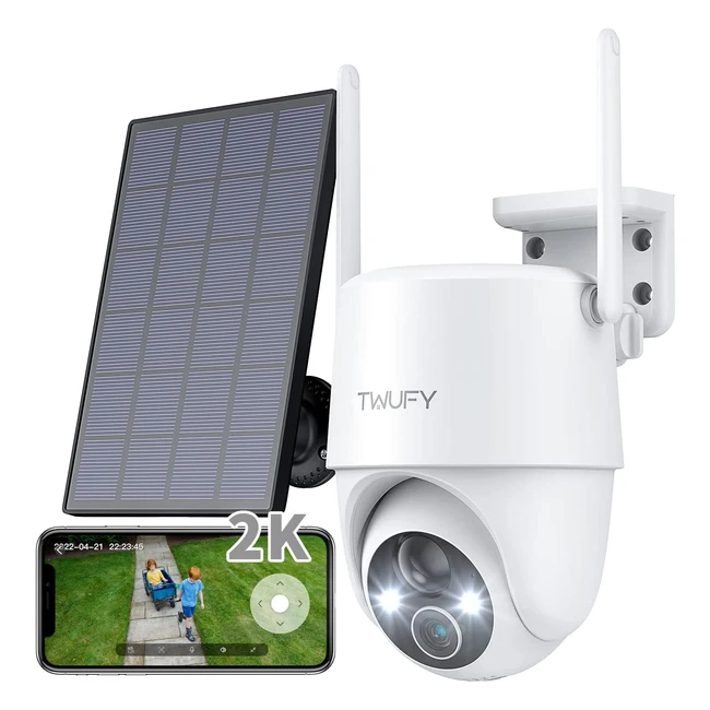 Cámara de seguridad solar exterior 2K con detección de movimiento humanoide, alarma de luz y sonido, visión nocturna a color y PTZ 360°