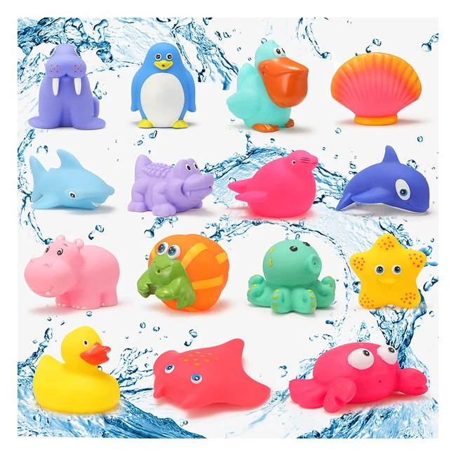 Juguetes de baño para niños - 15 piezas seguras y sin BPA con animales marinos coloridos - Lictin