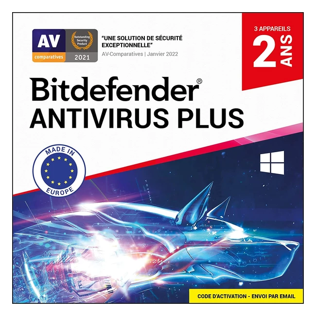 Bitdefender Antivirus Plus 2023 - Protection complte pour 3 PC pendant 2 ans