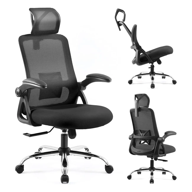 Chaise de bureau ergonomique Eplus Living - Réglable en mesh avec support lombaire et cervical - Noir