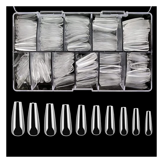 500 Faux Ongles en Acrylique avec Capsules de 10 Tailles - Nail Art Long et Artificiel avec Boîte Transparente pour Salons de Manucure