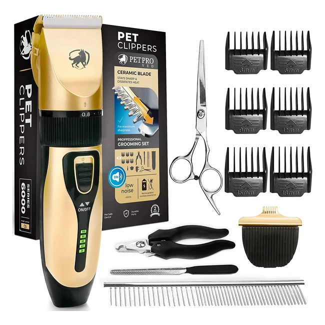 Petproved Dog Clippers - Professional Grooming Kit for Thick Coats - Cordless and Silent Trimmer for Dogs