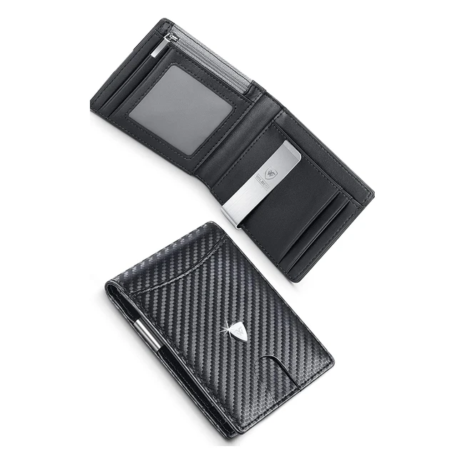Cartera de cuero Wilbest con protección RFID y clip para billetes - Negro