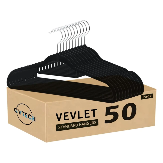 GVtech Premium Velvet Hangers - Non-Slip & Heavy Duty Suit Hangers with Tie Bar, 360 Swivel Hooks, and Sturdy Design for Jumpers, Pullovers, Jackets, Hoodies - Pack of 50 (Black)