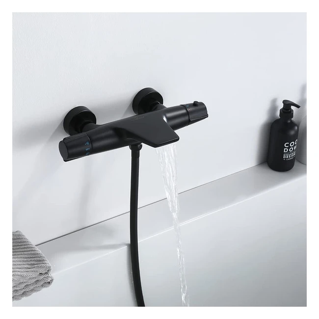 Robinet baignoire thermostatique noir Homelody - Mitigeur douche cascade sécurisé 40°C en laiton chromé