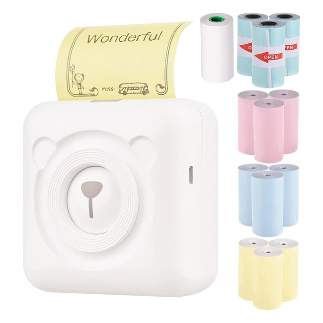Impresora térmica mini inalámbrica Bisofice para móvil - BT, etiquetas, imágenes, recibos, 9 rollos de papel de color, 3 rollos de papel adhesivo