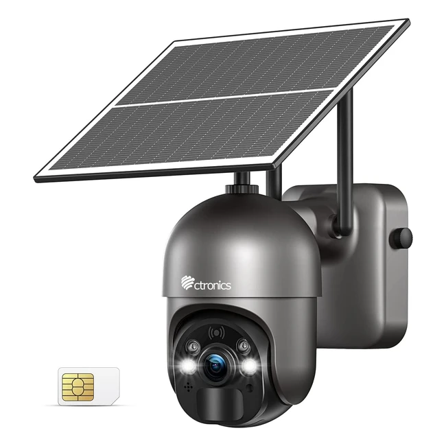Caméra solaire extérieure 4G PTZ sans fil Ctronics avec carte SIM et batterie 14400mAh, vision nocturne 30m, détection humaine PIR et audio bidirectionnel