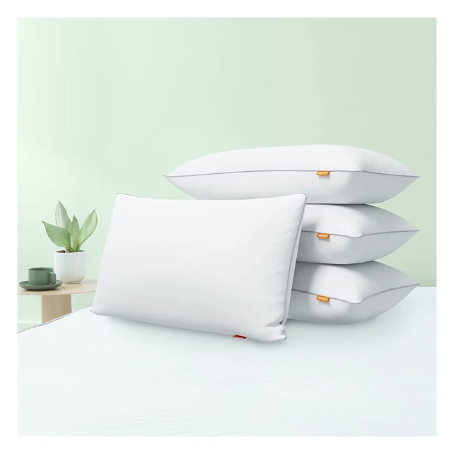 Sweetnight Hotel Quality Low Pillows - Pack of 4, Microfibre Premium Soft Pillows with 100% Cotton Fabric Cover, White, 48x74cm