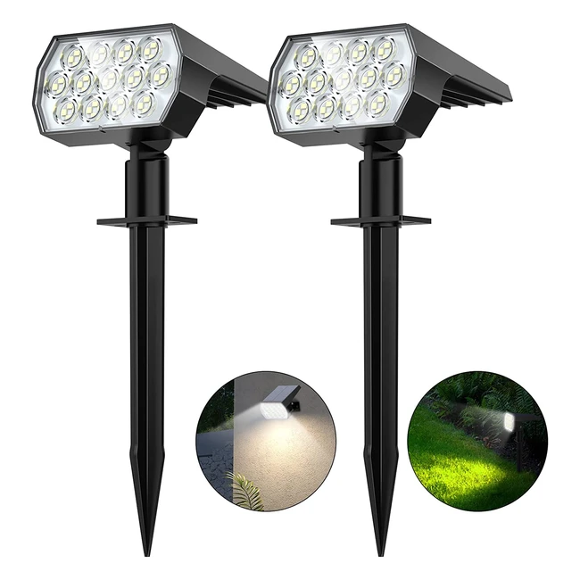 Flaow Solar Garden Lights - 52 LED Spotlights for Outdoor Pathways, Walls, and Porches - Waterproof and Dusk-to-Dawn - 2 Pack