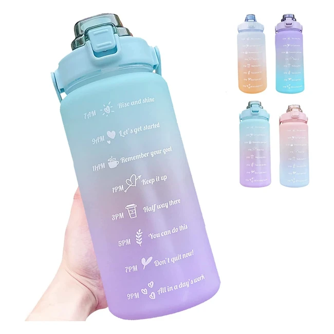 Hatieo 2L Water Bottle with Straw - Leakproof Sport Bottle with Time Markings for Fitness, Camping, Yoga, Travel, Gym & Outdoor Sports