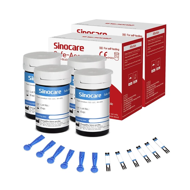 Sinocare Strisce Glicemia - 100 Strisce e 100 Pungidito - Tecnologia Deidrogenas - Più Preciso - Solo per Accu