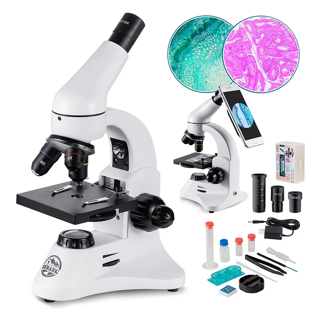 Microscopio Ottico Professionale 2000x per Bambini, Studenti e Adulti - Metallo, 12 Tipi di Grossissement, Filtro a 6 Colori, Supporto per Smartphone