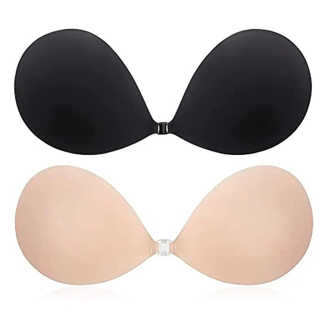 Catofree Push Up Invisible Bra 2 Pack - Reusable Backless Strapless Skin-Frie
