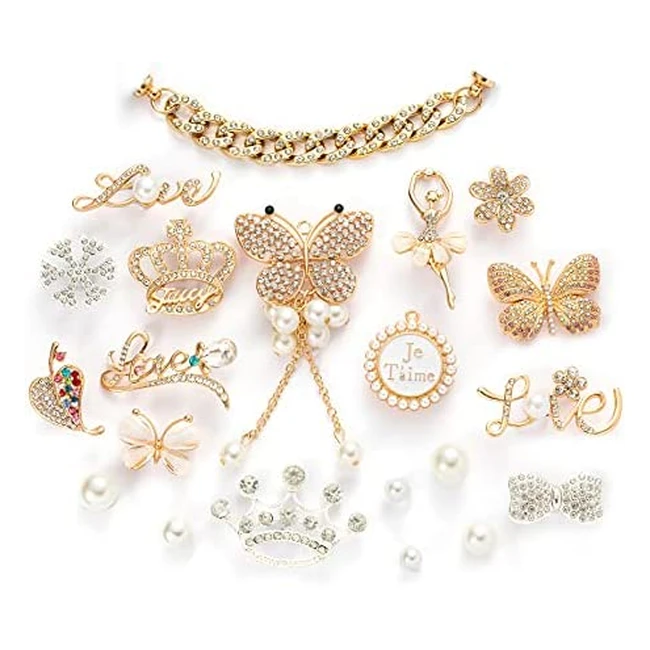 Luxury Bling Shoe Charms - 25 Pcs Gold Butterfly Designer Decoration for Women 