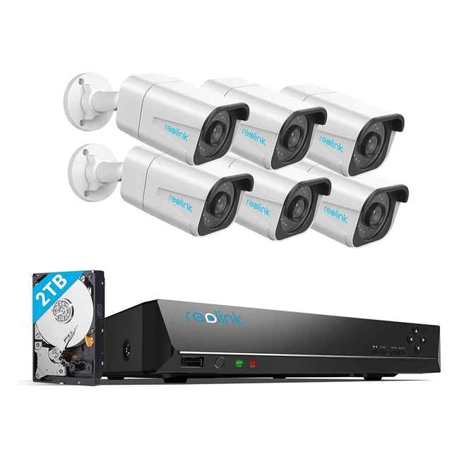 Reolink 4K POE CCTV Security Camera System with Person/Vehicle Detection, 8CH NVR, 2TB HDD, 6pcs 8MP Outdoor POE IP Camera