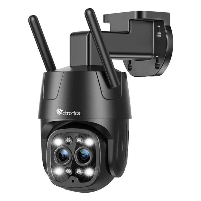 Caméra surveillance extérieure Ctronics 25K 4MP double objectif, suivi auto zoom, détection humaine, vision nocturne couleur, audio bidirectionnel