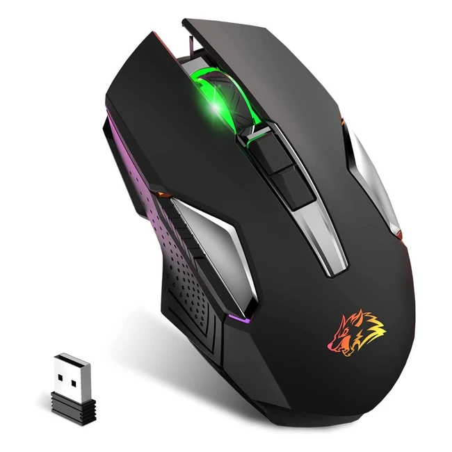Kuiyn X18 Wireless Gaming Mouse - 24G Rechargeable with 600mAh Battery, 7 RGB Lights, 2400 DPI, Silent Click - for PC/Mac/PS4/Xbox - Black