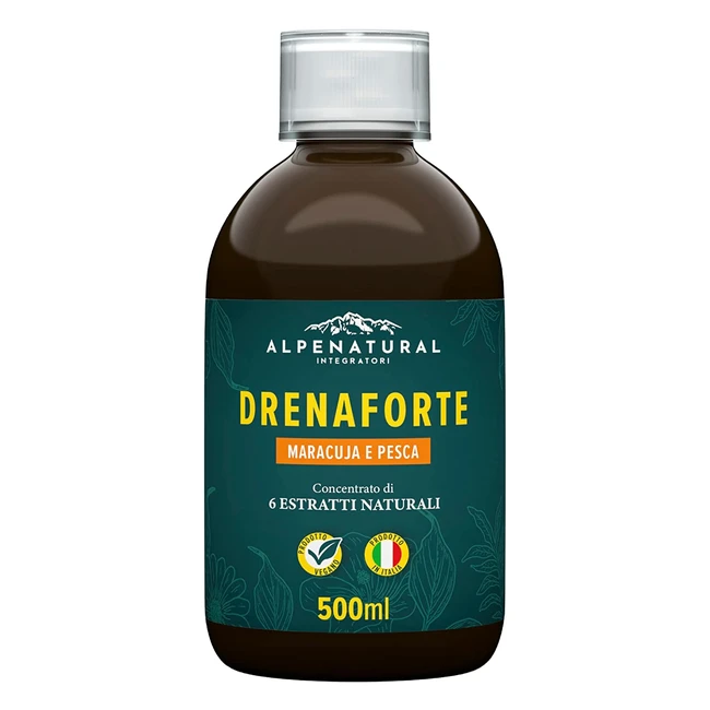 Drenaforte Alpenatural - Drenante Forte Concentrato di 6 Estratti Naturali - Gusto Maracuja e Pesca - 500ml