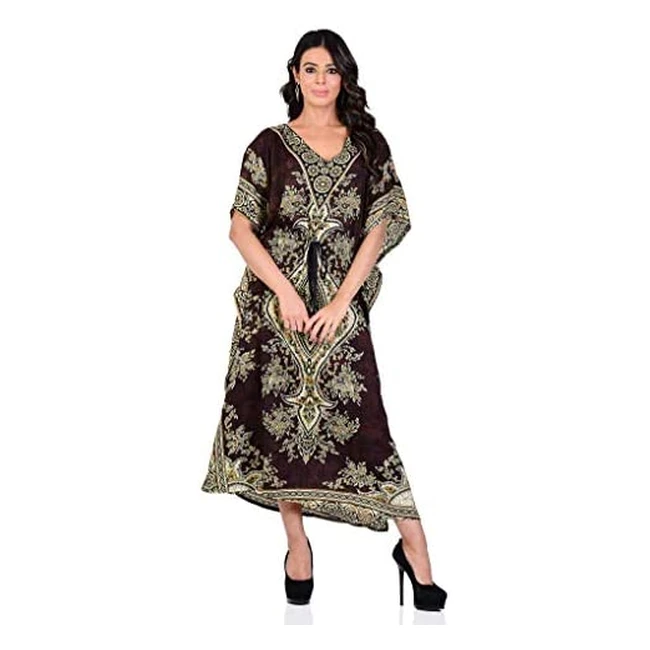 Shah Crafts Womens Kaftan Tunic Kimono Long Maxi Dress - Free Size