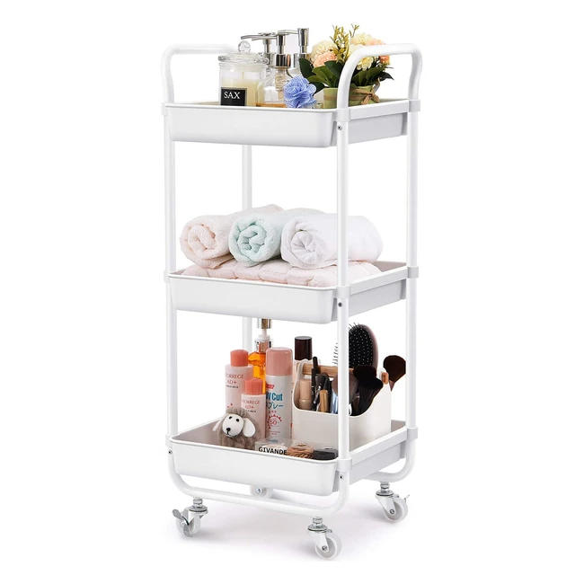 Carrito de almacenamiento Kingrack con ruedas y 3 cestas para organización en hogar y oficina