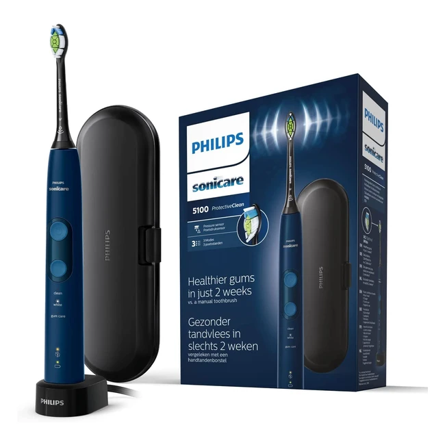 Philips Sonicare ProtectiveClean 5100 Elektrische Zahnbürste - Sonic Zahnbürste mit 2 Reinigungsprogrammen, Druckkontrolle, Timer & Reiseetui