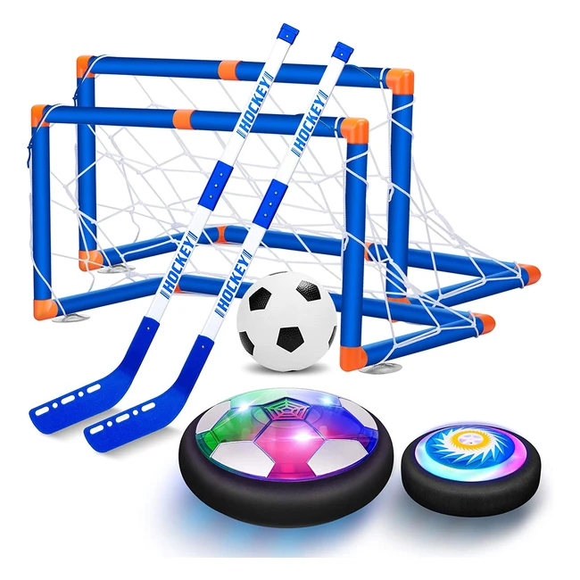 Sillbird Hover Hockey Soccer 2-in-1 Set - LED Lights, Rechargeable, Indoor/Outdoor - Gifts for Boys & Girls