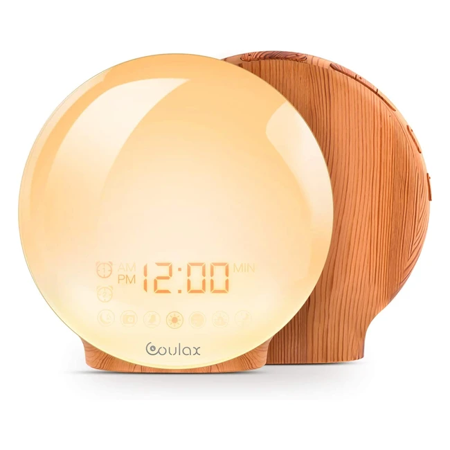 Coulax Wake Up Light - Latest Wood Grain Sunrise Alarm Clock with FM Radio Natu