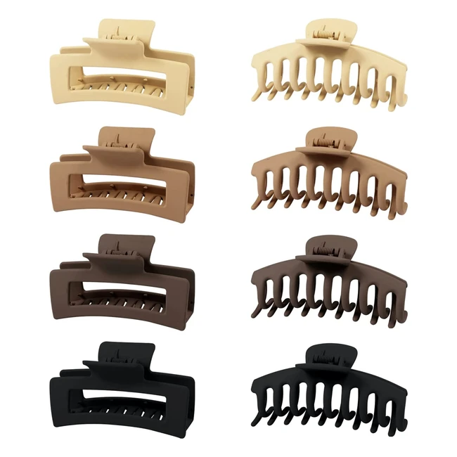 Zourena Large Hair Claw Clips for Thick Hair - Non-Slip Matte Finish - 8 Pieces