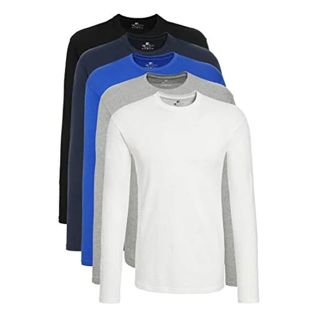 Lot de 5 T-shirts Homme Manches Longues Col Rond - Lower East - Multicolore Noir/Blanc/Gris/Bleu Foncé/Bleu Royal - XXL