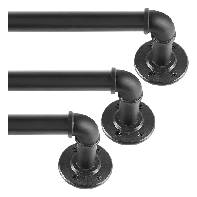Industrial Black Curtain Poles - 3 Pack Adjustable 80-218cm Strong Metal for H