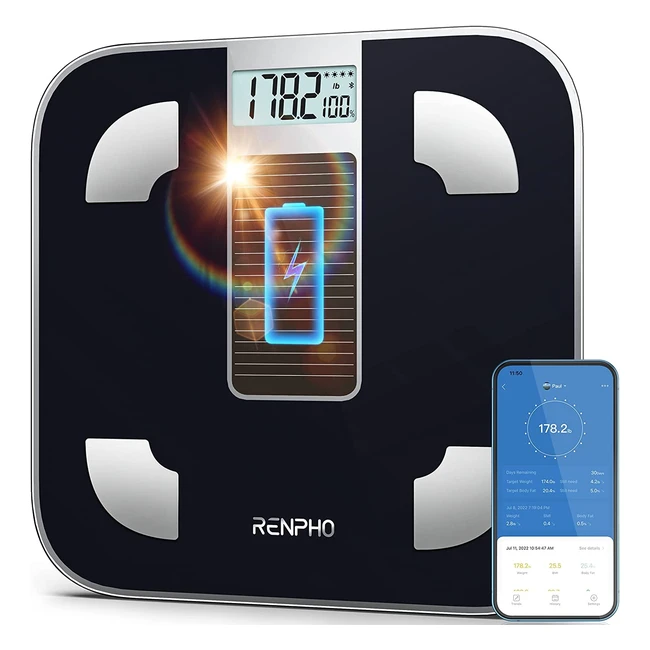 Renpho Solar Scale - Digital Bathroom Smart Scale with App, Body Composition Monitor and Analyzer, 400 lbs Capacity
