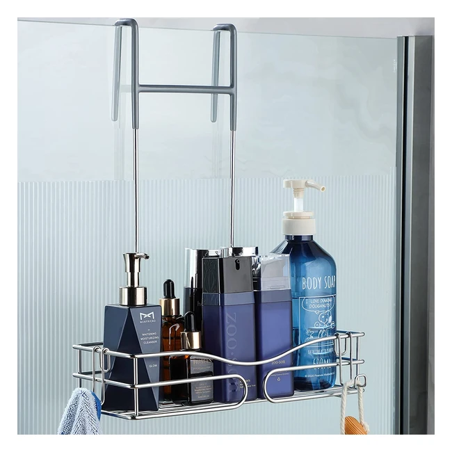 Mensola doccia sospesa in acciaio inox COOECO con porta shampoo e cestino doccia senza foratura