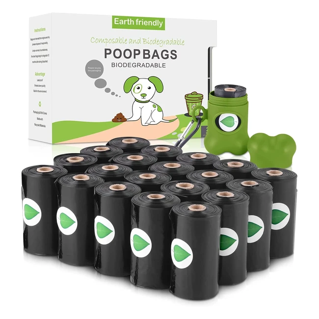 Nestling Biodegradable Dog Poop Bags - 300 Thick Strong Bags with Dispenser - Made from Corn Starch Plants