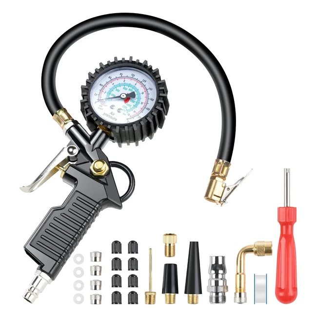 Manometro per pneumatici VSSHE 220 PSI con 24 accessori - Alta precisione per au