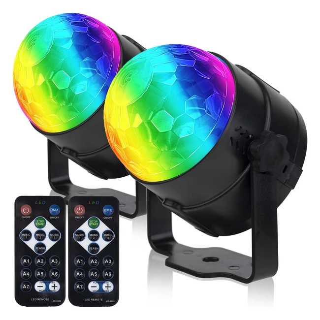 2 Pack USB Powered Sound Activated Party Lights - RGB Disco Ball Strobe Lamp for Car Room Dance Party