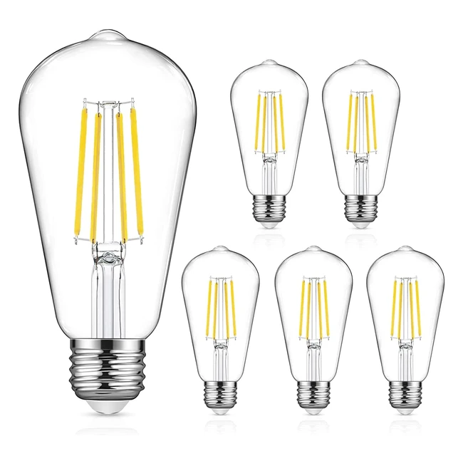 Vintage Edison LED Bulbs - 6W (60W Equivalent) Daylight White 5000K - Pack of 5
