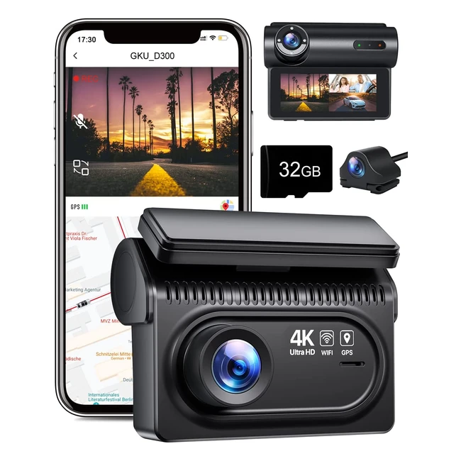 Dash Cam 4K WiFi GKU 3 - Telecamera per auto con scheda SD inclusa visione nott