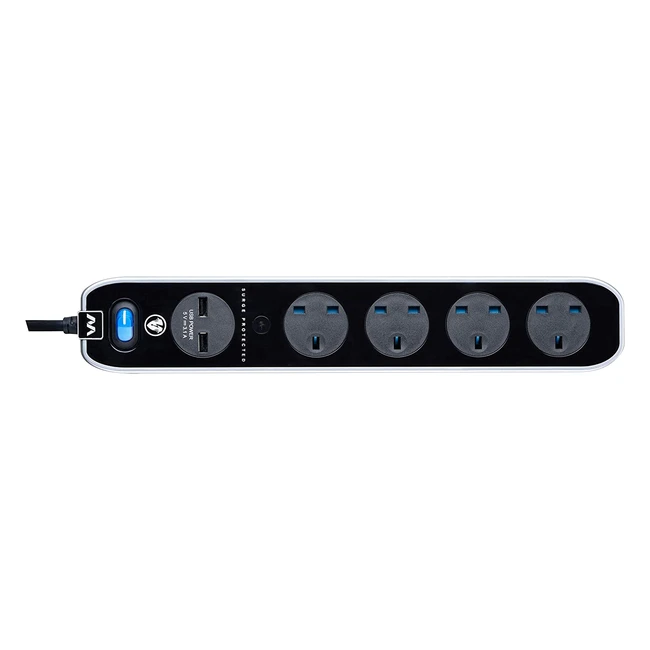 Masterplug SRGLSU42PBM Four Socket Surge Protected Extension Lead with USB Charging Ports