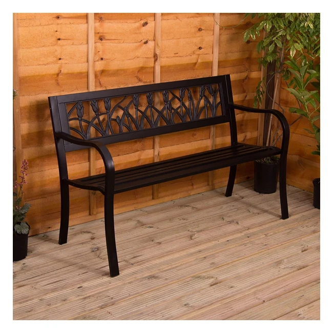 Garden Vida Steel Bench - Tulip Design 3 Seater Outdoor Furniture
